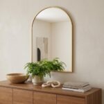 35" Gold Aluminum Arch Framed Anti Fog Accent Mirror - Image 2