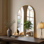 35" Gold Aluminum Arch Framed Anti Fog Accent Mirror - Image 5