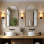 35" Gold Aluminum Arch Framed Anti Fog Accent Mirror - Image 7