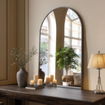 38" Black Aluminum Arch Framed Anti Fog Accent Mirror - Image 4