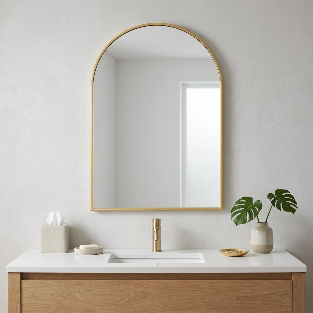 723709_10_03Q3ZPEV.jpg 38" Gold Aluminum Arch Framed Anti Fog Accent Mirror - Image 1