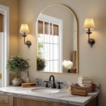 38" Gold Aluminum Arch Framed Anti Fog Accent Mirror - Image 6