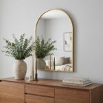 38" Gold Aluminum Arch Framed Anti Fog Accent Mirror - Image 2