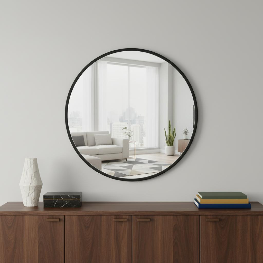 723714_1_10R2Yqgn.jpg 20" Black Aluminum Round Framed Accent Mirror - Image 1