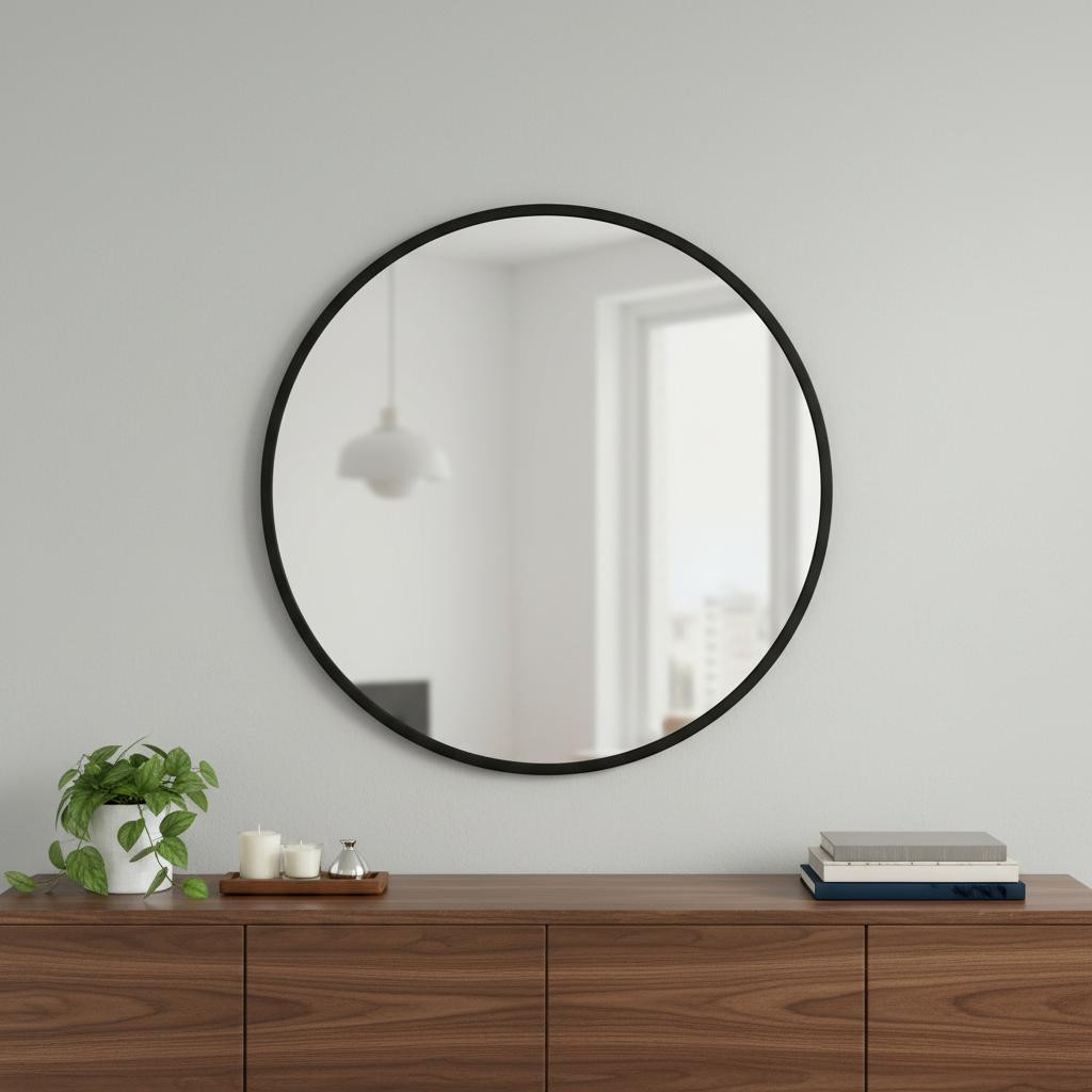 723716_1_oJftH8OP.jpg 30" Black Aluminum Round Framed Accent Mirror - Image 1