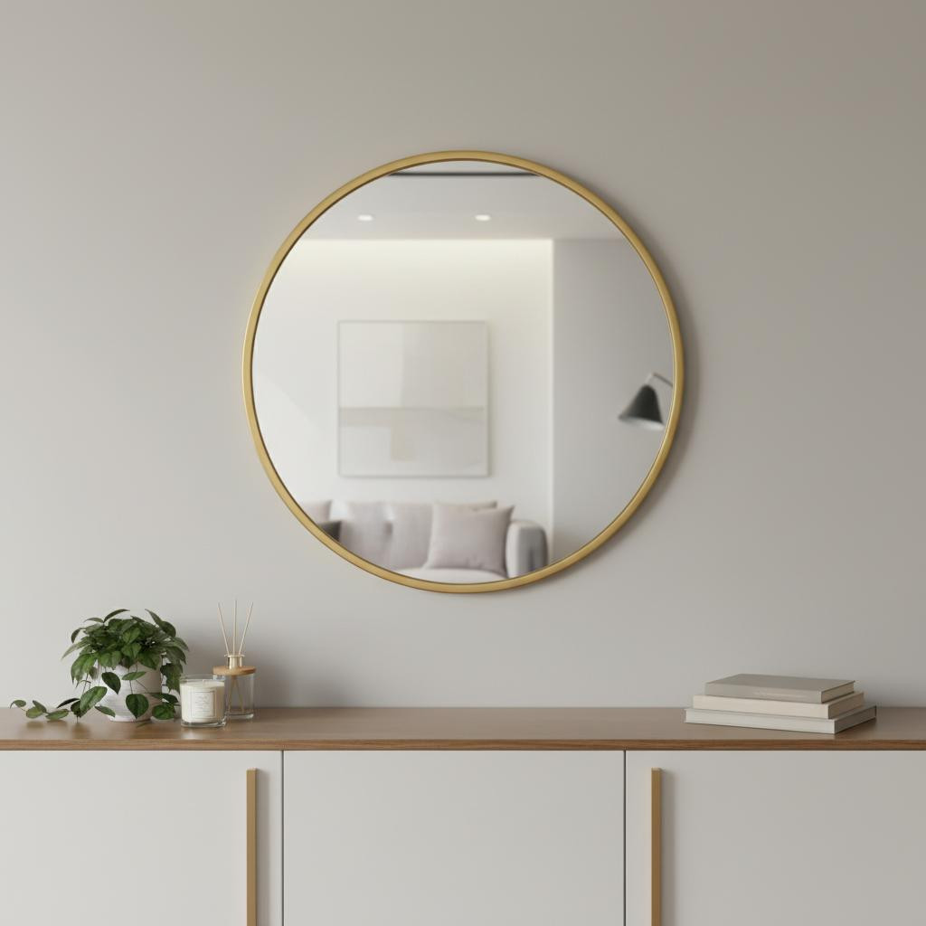 723718_5_lVWXcfFj-1.jpg 24" Gold Aluminum Round Framed Accent Mirror - Image 1