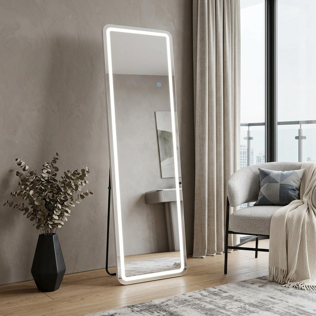 723857_5_or7k97FR.jpg 70" Silver Lighted Freestanding And Wall Mounted Framed Full Length Mirror - Image 1