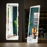 64" Silver Lighted Freestanding And Wall Mounted Framed Full Length Mirror - Image 4