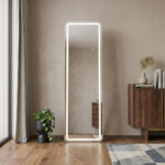 64" Silver Lighted Freestanding And Wall Mounted Framed Full Length Mirror