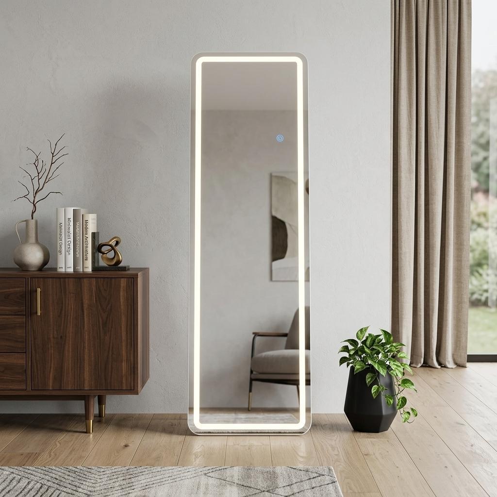 723859_11_ks86av4s.jpg 64" Lighted Wall Mount Leaning Or Freestanding Frameless Full Length Mirror - Image 1