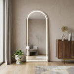 70" Silver Arch Lighted Freestanding And Wall Mounted Framed Full Length Mirror
