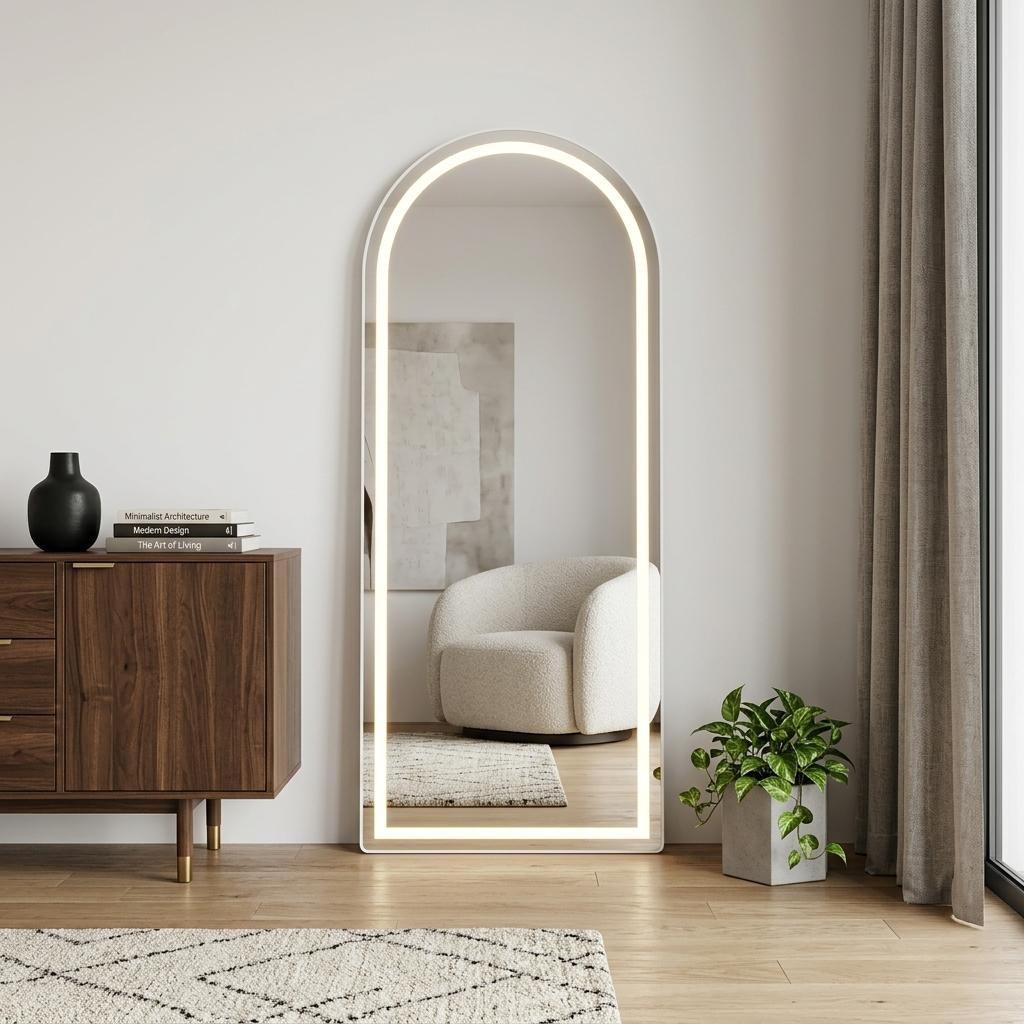 723862_5_jD6oYmTN.jpg 63" Silver Arch Lighted Freestanding And Wall Mounted Framed Full Length Mirror - Image 1